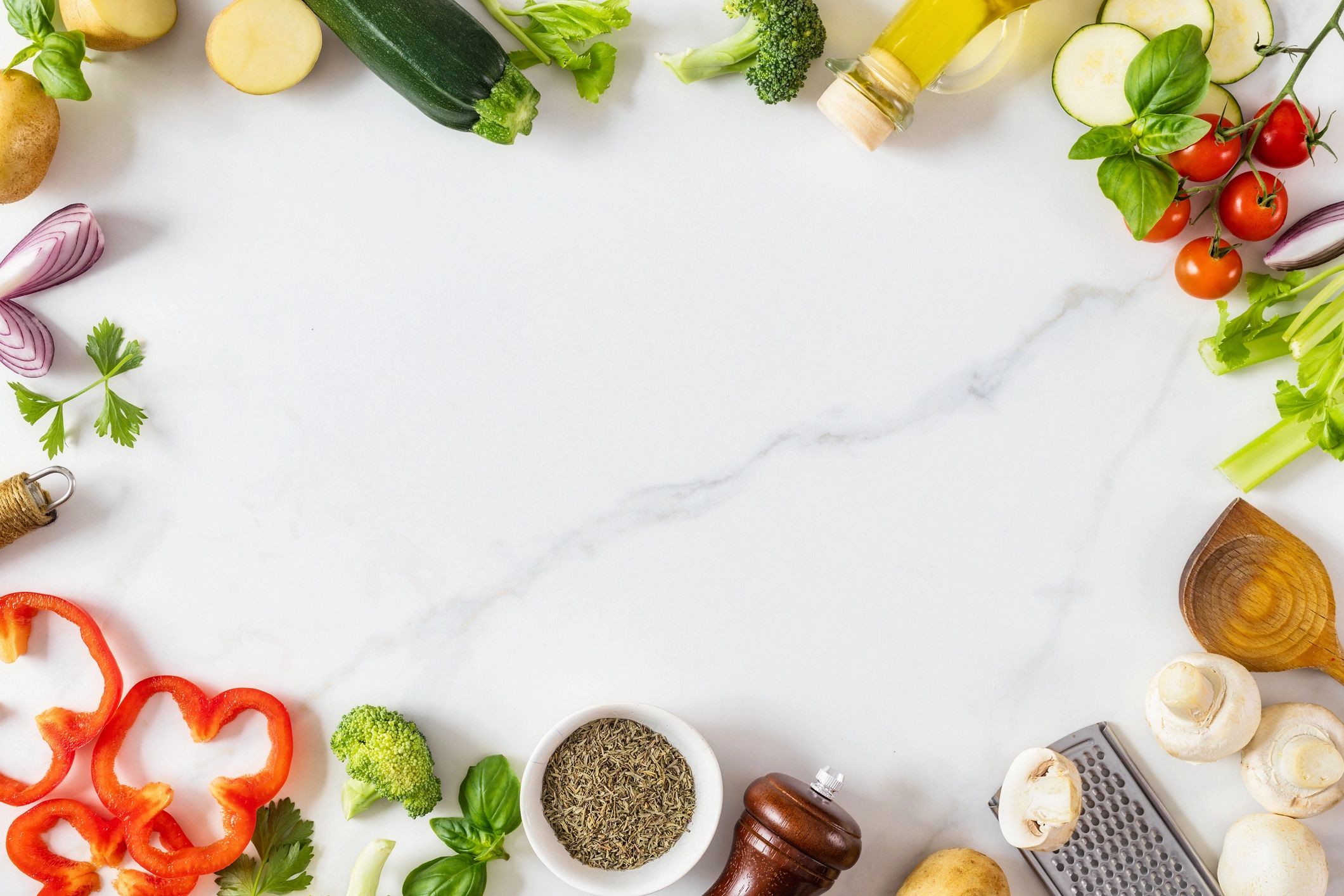 Fresh organic ingredients arranged for food production